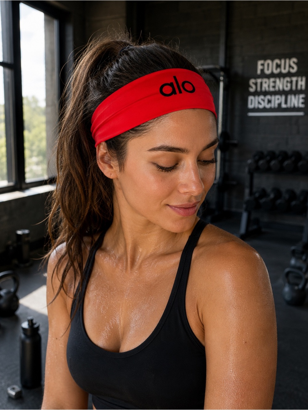 ALO Yoga Kids Red Headband with Black Logo New never used - Picture 2 of 2